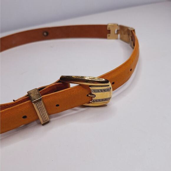 Wild West Belt Ostrich Leather Lion Greek Key Meander Yellow Gold Western 38 USA - Picture 10 of 13